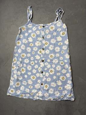 Girls Smiley Face Daisy Sundress Button Front Slip Dress Rayon Kidcore Size 8